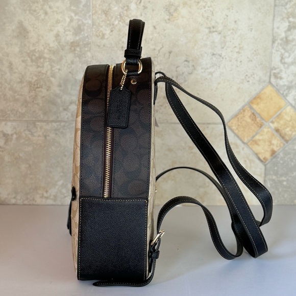 Coach Jordyn Medium Signature Backpack Light Khaki/Brown Multi - Picture 6 of 13